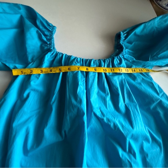 Sugarlips Turquoise Blue Dress Smocked Boho Puff Sleeves Size Medium 100% Cotton - Picture 10 of 10